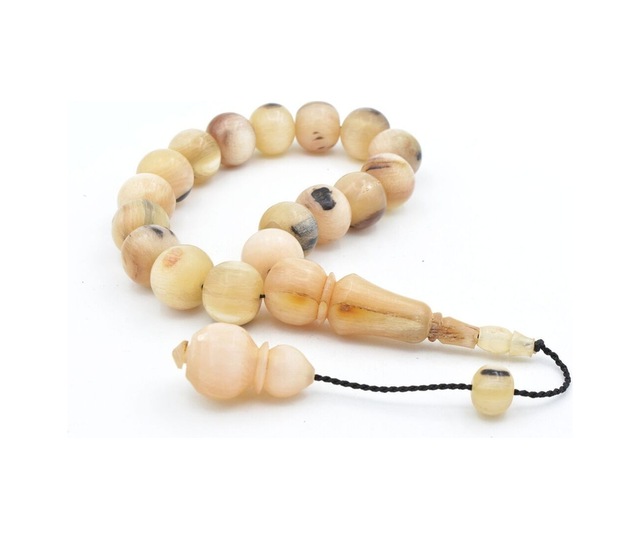 Sistemli Küre Kesim Koç Boynuzu Efe Maskot Tesbih 14 Mm 001 Bej