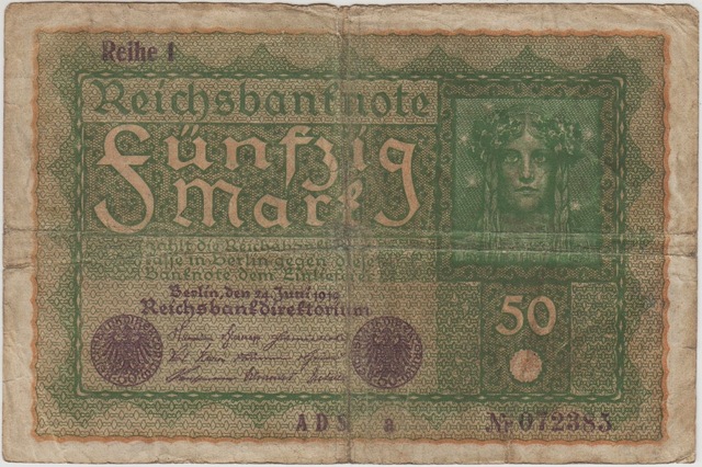 Almanya 50 Mark 1919 Reıhe 1. Weimar Cumhuriyeti Dönemi. Temiz.