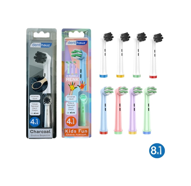 Charcoal + Kids Fun Yumuşak Oral-b Uyumlu Yedek Diş Fırçası Başlıkları