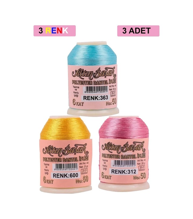 Ers 3 Adet Altınbaşak Oya Ve Dantel İpi 20 Gr - Royaleks - No: 600 - 312 - 363
