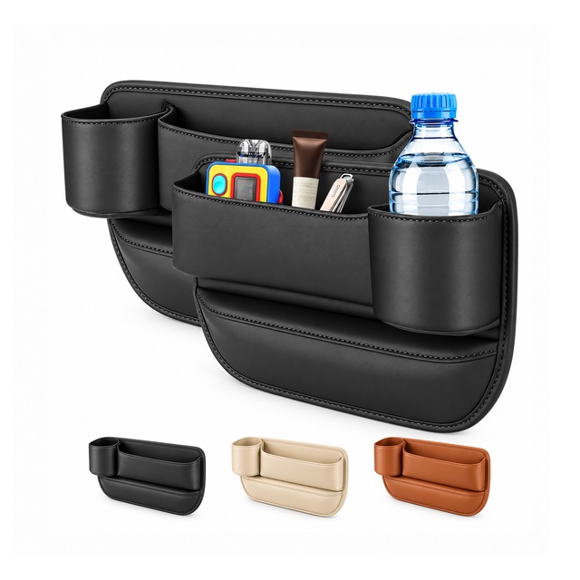 Microcase İçecek Bölmeli Oto Araç Koltuk Yanı Eşya Düzenleyici Organizer 2in1 Sağ Sol Set Al7014 Siyah