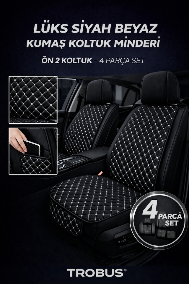 Kia Sportage Uyumlu 4 Parça Terletmez Kumaş Ön İkili Koltuk Minderi Siyah Beyaz
