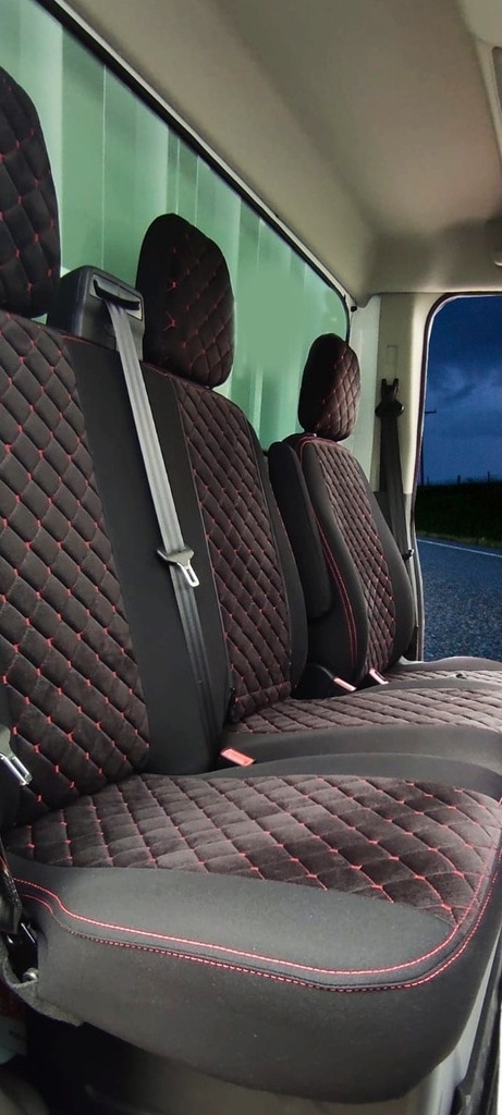 Ford Transit 2014 ve Üzeri Uyumlu Tek Kabin Özel Dikim Tay Tüyü Oto Koltuk Kılıfı Siyah-Kırmızı