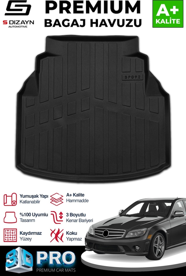 S-dizayn Mercedes C180 W204 3d Pro Plastik Setli Bagaj Havuzu 2007-2014 A+ Kalite