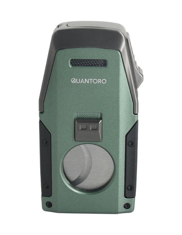 Quantoro Çift Torch Pürmüz Düz Kesici/delicili Yeşil Metal Puro Çakmağı - Trz1124