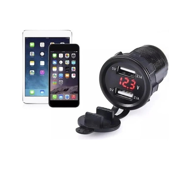 Pano Tipi Voltmetreli 2'Li Usb Giriş 5V 1A ve 5V 2.1A Çıkış