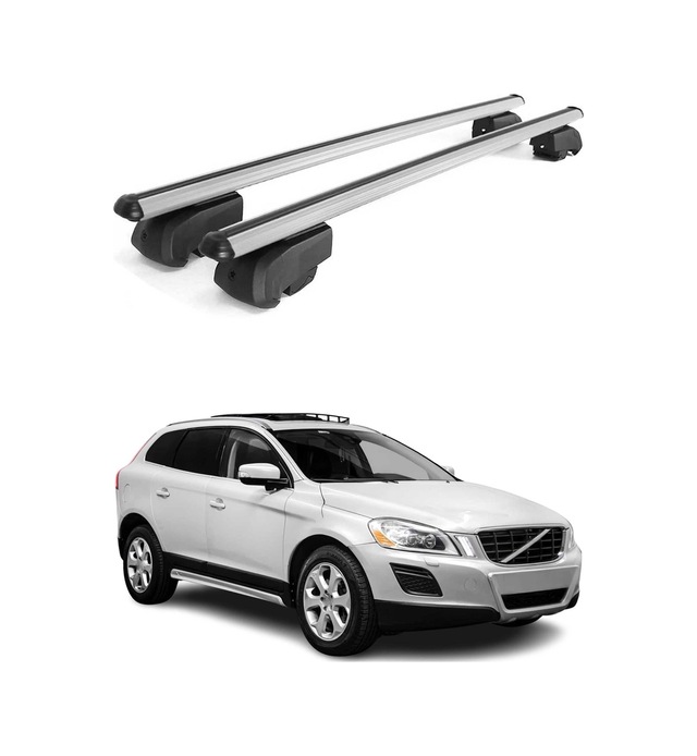 Volvo Xc60 I 2008-2017 Arası Uyumlu Port Bagaj Taşıyıcı Ara Atkı Alüminyum Gümüş 2 Parça