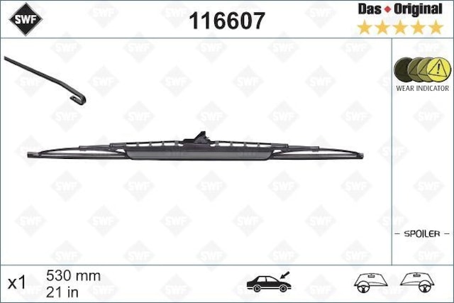 Silecek - 839 - Swf 53cm X1 Spoilerli Golf Iıı Iv A3-a4-bmw 3-golf 3-passat Inca Ibıza - Spt-gld - Leon Avensıs