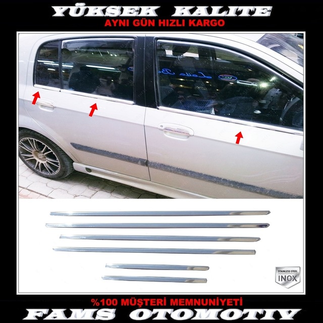 Hyundai Getz Krom Cam Çıtası 6 Prç. 2002 Üzeri P. Çelik