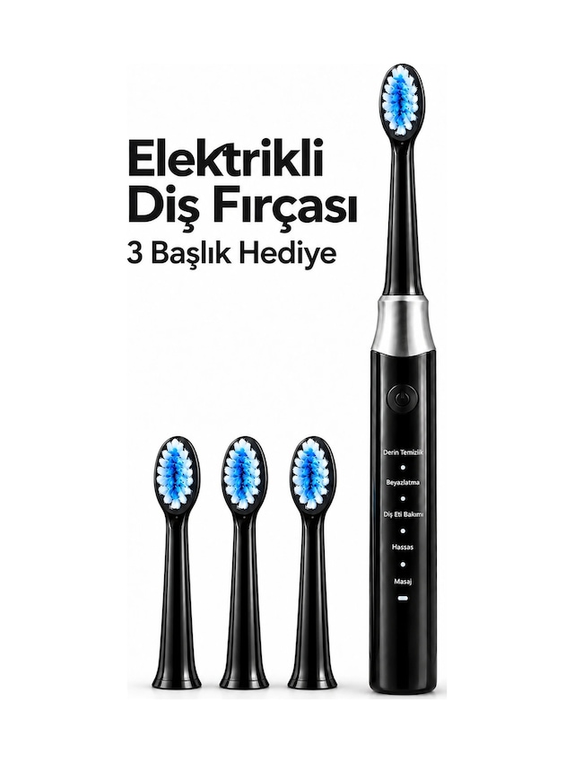 Mey İthalat Siyah Elektrikli Diş Fırçası 3 Yedek Başlık Hediyeli
