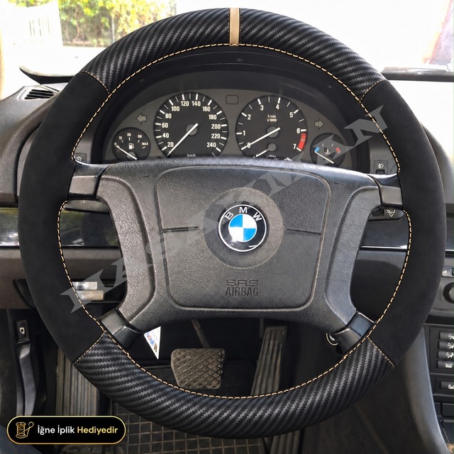 Bmw 3 Serisi E46 Dikme Direksiyon Kılıfı Alcantara Süet Mat Karbon Bej Yüzük Ve Dikiş Standart-tuşsuz-ışık 1998-2001