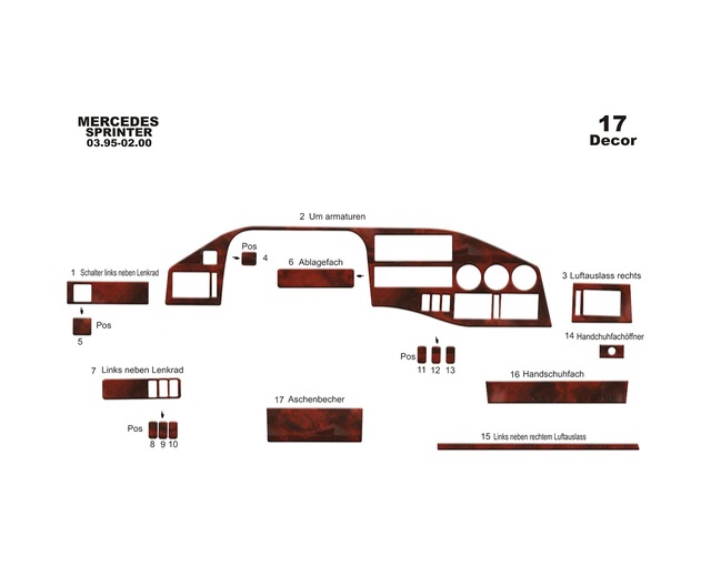 Volkswagen Lt Volt / Sprinter Torpido Kaplama 1995-2006 17 Parça Maun