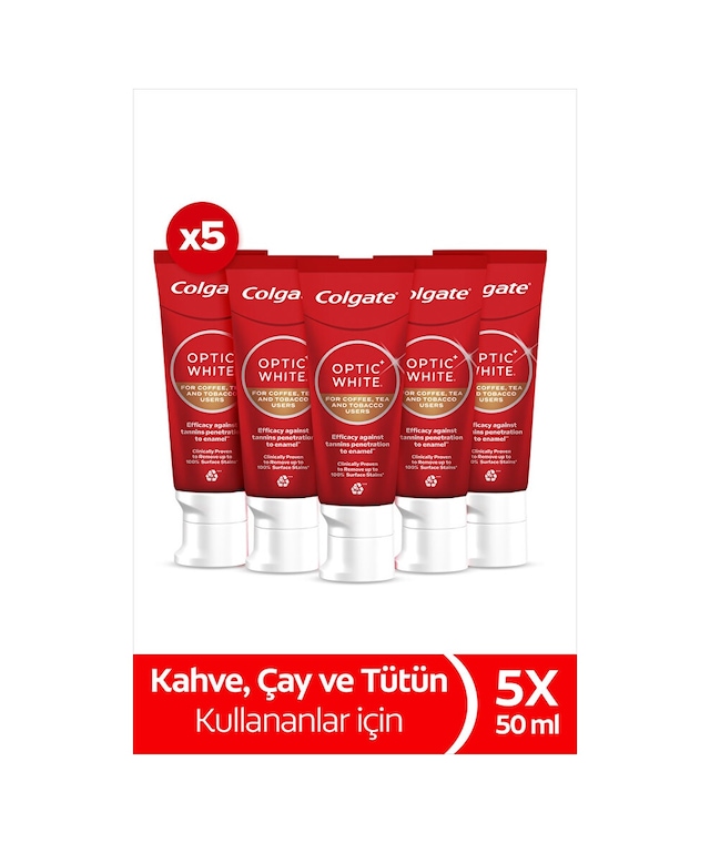 Colgate Optıc Whıte Kahve, Çay Ve Tütün Kullananlar İçin Diş Macunu 50ml X5 Adet