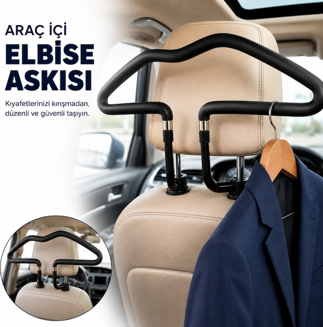 Coofbe Üniversal Araç İçi Koltuk Arkası Elbise Askısı, Ceket Gömlek Kıyafet Askılığı, Kolay Montaj