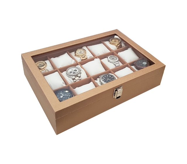 Chavin 15 Li Diamond Gold Deri Ahşap Camlı Saat Kutusu St15-57