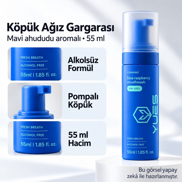 Yues Köpük Ağız Gargarası Alkolsüz Mavi Ahududu Aromalı 55 Ml