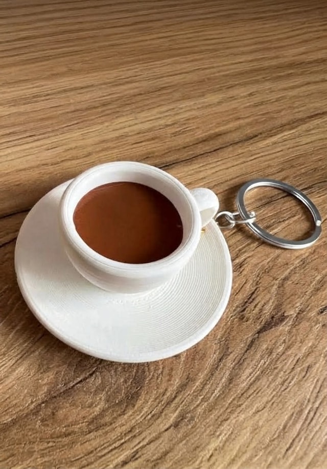 Mini Kahve Fincanı Anahtarlık Beyaz - Bej