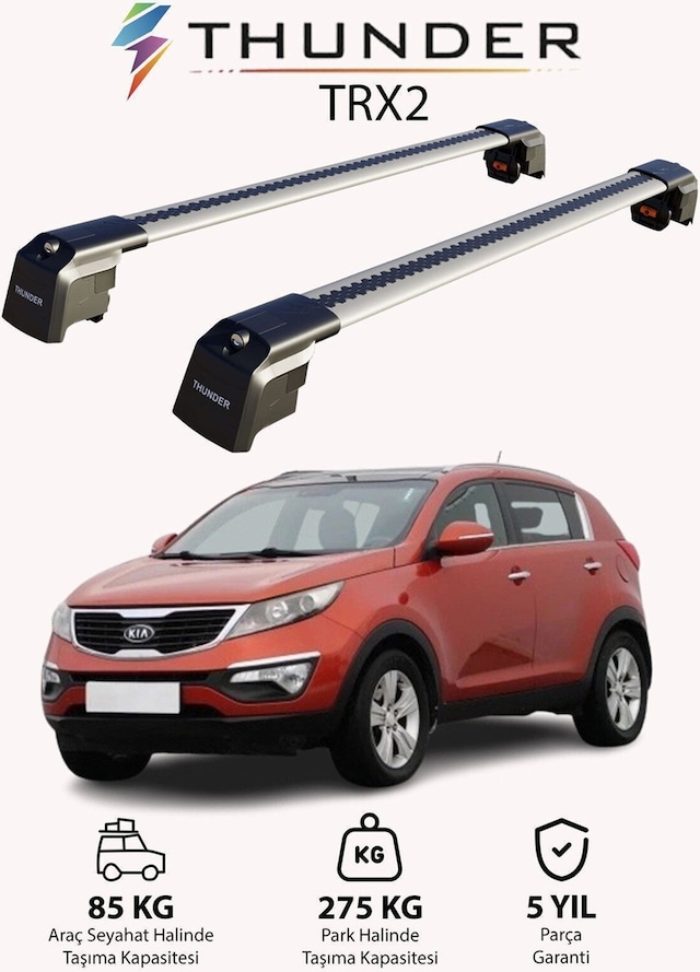 Kıa Sportage 2010-2015 Trx2 Thunder Carrier Kilitli Ara Atkı Taşıyıcı Tavan Barı Gri