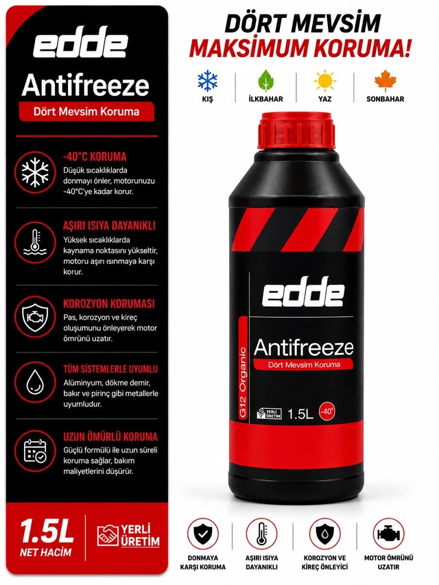 Edde Araba Araç Oto Antifriz Kırmızı 1.5 L Dört Mevsim
