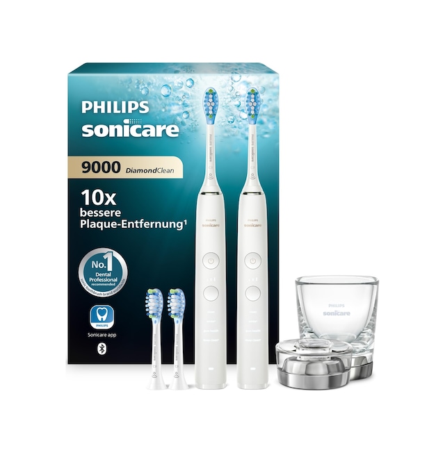 Philips Sonicare Diamondclean 9000 Elektrikli Diş Fırçası, İkili Paket, Uygulama Dahil Sonik Teknolojili Diş Fırçası, Basınç Sensörü, 4 Fırçalama Modu, 3 Yoğunluk Seviyesi, Şarj Camı, Beyaz, Model Hx9914/62
