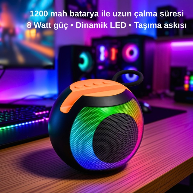 8w Rgb Led Işıklı Güçlü Baslı Kablosuz Hoparlör
