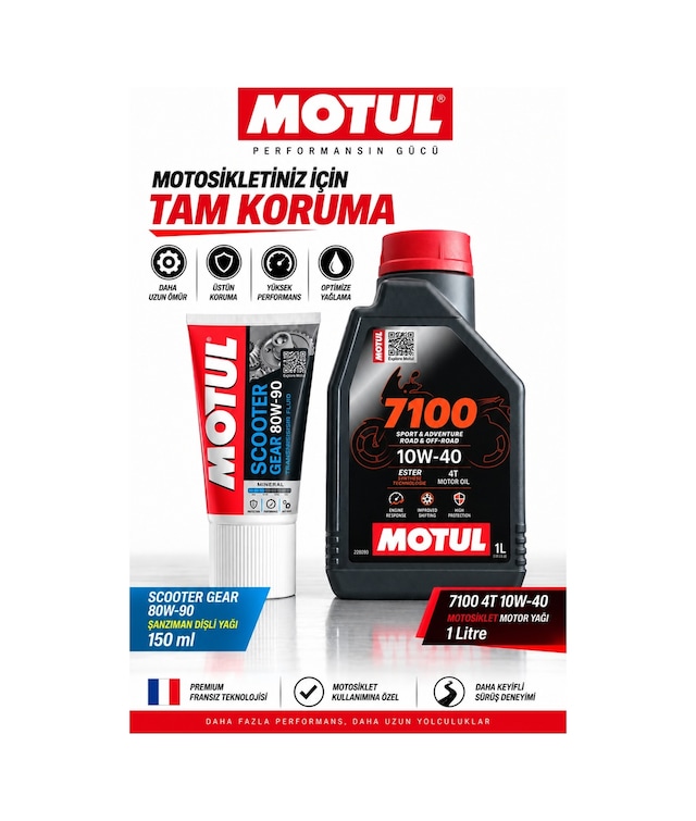 Motul 7100 10w-40 4t Tam Sentetik 1l + Scooter Gear 80w-90 Motor Ve Şanzıman Yağı Seti