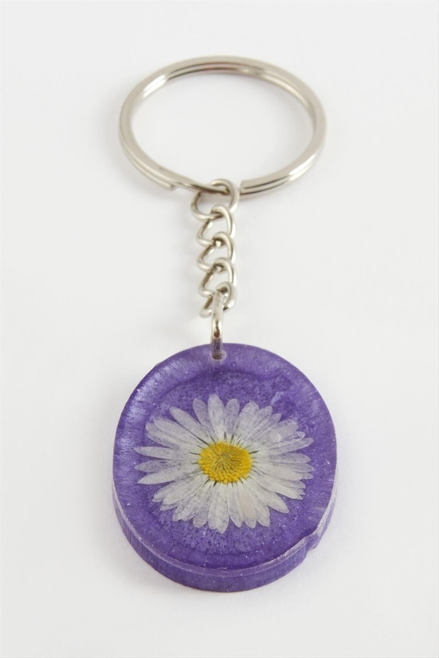 Papatya - 302 - Oval Epoksi - Spt-gld - Anahtarlık Mor