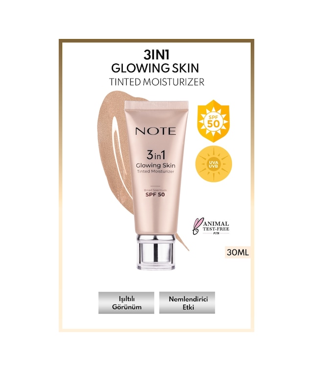 3 in 1 Glowing Skin Tinted Moisturizer 50 SPF Işıltılı Aydınlatıcı Krem
