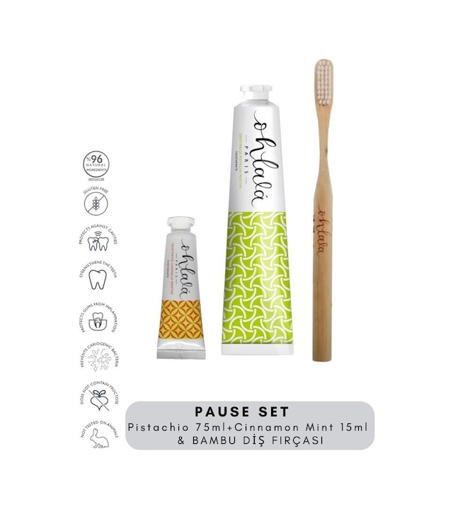 Ohlala Pistachio Mint 75ml + Cinnamon Mint 15 Ml + Bambu Diş Fırçası Pause Set