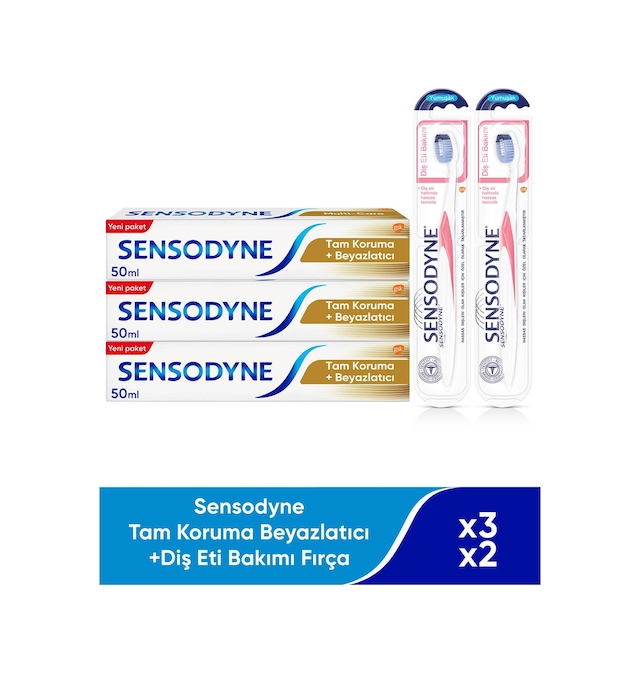 Sensodyne Tam Koruma Beyazlatıcı 3 x 50 ML + Diş Eti Bakımı Diş Fırçası 2'li