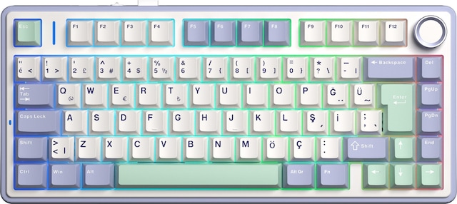 Aula F75 Mekanik Rgb Tkl Graywood V4 Switch Kablosuz Makrolu Hot Swap Türkçe Q Klavye Pastel