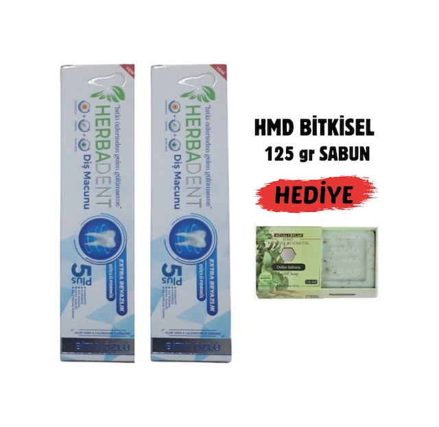 Bitki Özlü Florürsüz Diş Macunu 2'lı Avantaj Paketi + 125 Gr Hmd Sabun Hediyeli Beyazlatma