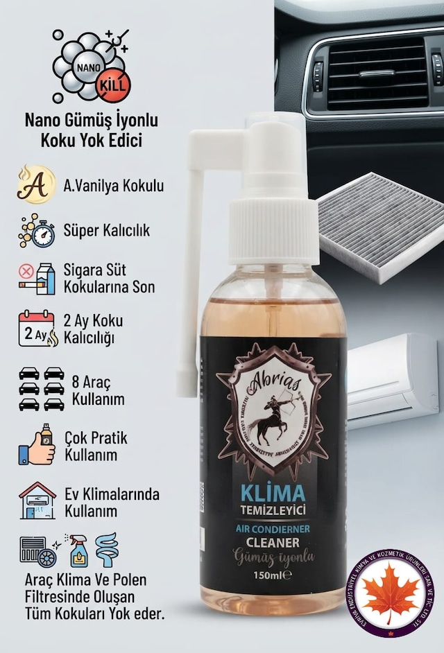 Tetikli Klima Temizleyici Amerikan Vanilya Kokulu 150ml 8 Araçlık Oto Ve Evsel Klima Uyumlu