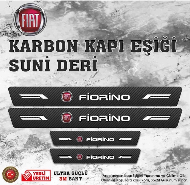 Fiorino Uyumlu Deri Karbon Kapı Eşiği Koruyucu Bant 4 Adet