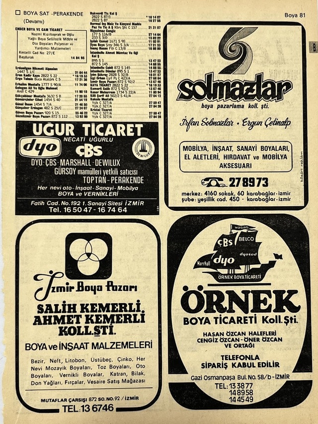 İzmir 1982-1983 Meslek Reklam İlanı Efemera S81 Teşhir Ürün