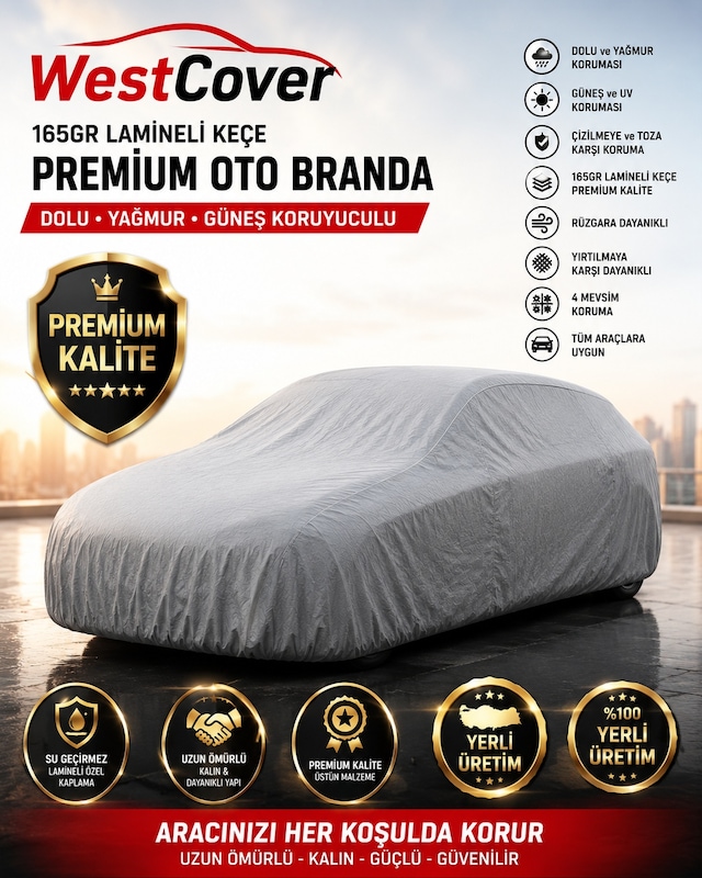 Hyundai Elentra Sedan Gri Kalın Dolu Korumalı- Premium Oto Branda 4 Mevsim Dolu, Güneş, Yağmur Ve Uv Korumalı