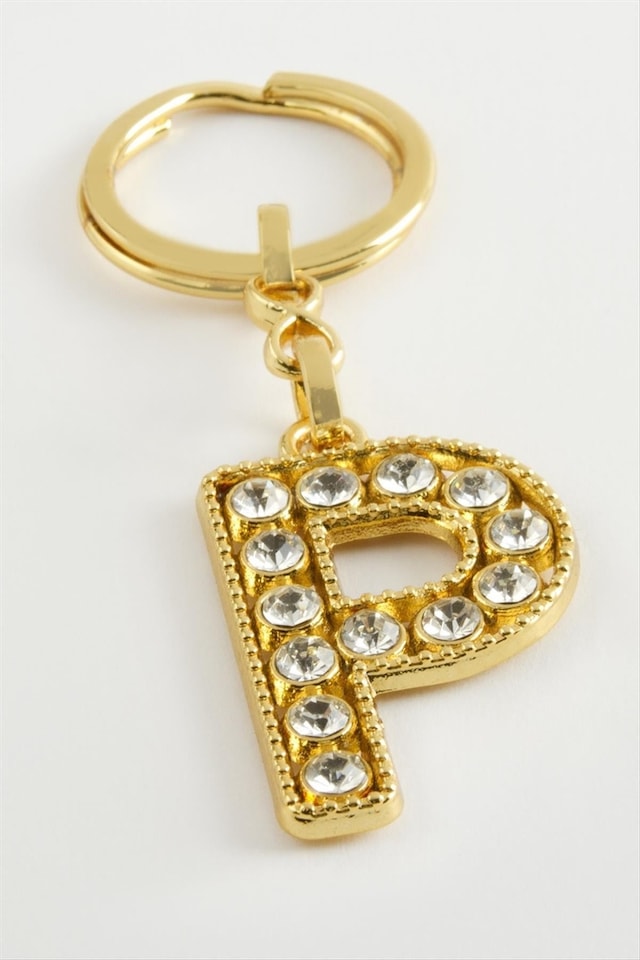 Sarı - 194 - Renkli Taşlı Harf - Spt-gld - Anahtarlık P