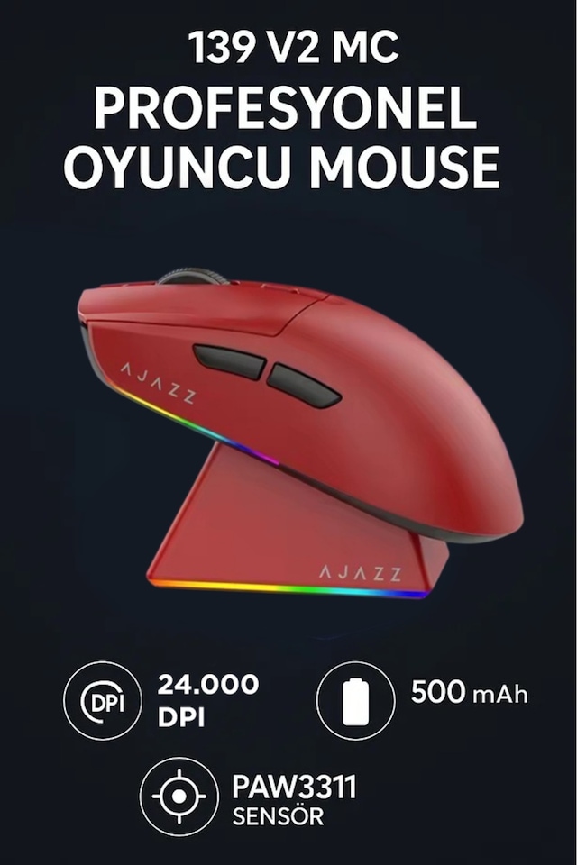 Aj139 V2 Mc 24.000 Dpı Paw3311 Ultra Hafif 3 Modlu Oyuncu Mouse - 500mah Batarya Diğer