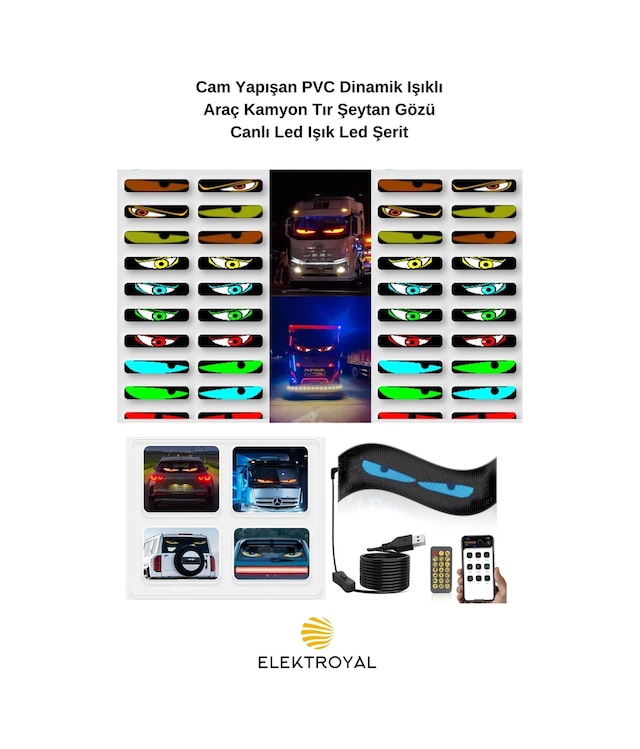 Wearfitpro Cam Yapışan Pvc Dinamik Işıklı Araç Kamyon Tır Şeytan Gözü Canlı Led Işık Led Şerit 200 Cm
