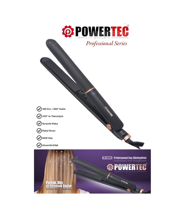Powertec TR-2850 Seramik Saç Şekillendirici Düzleştirici Siyah