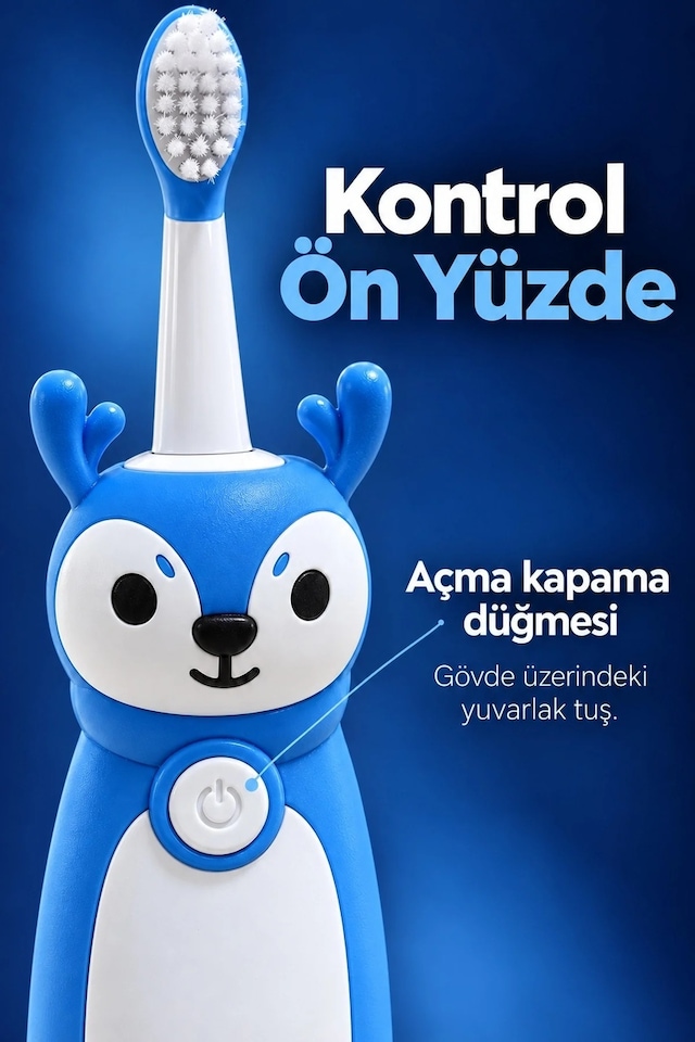 Lb Şarjlı Diş Fırçası Mavi Geyik Tasarımlı Oval Başlıklı