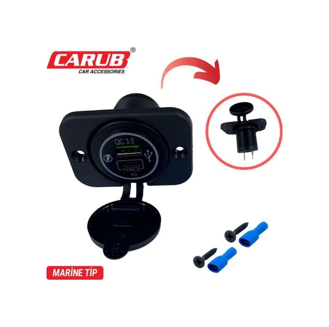 9v-30v Telefon Şarj Cihazı 1 A/2.1 A Type C-usb Kapaklı Marin