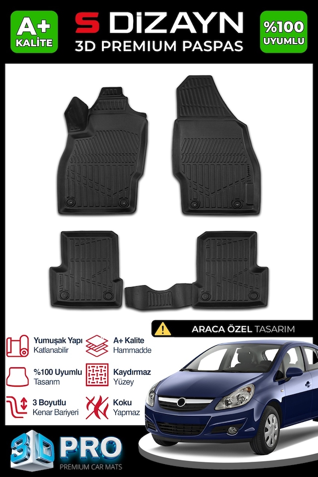 S-dizayn Opel Corsa D 3d Pro Havuzlu Paspas 2006-2014 A+ Kalite