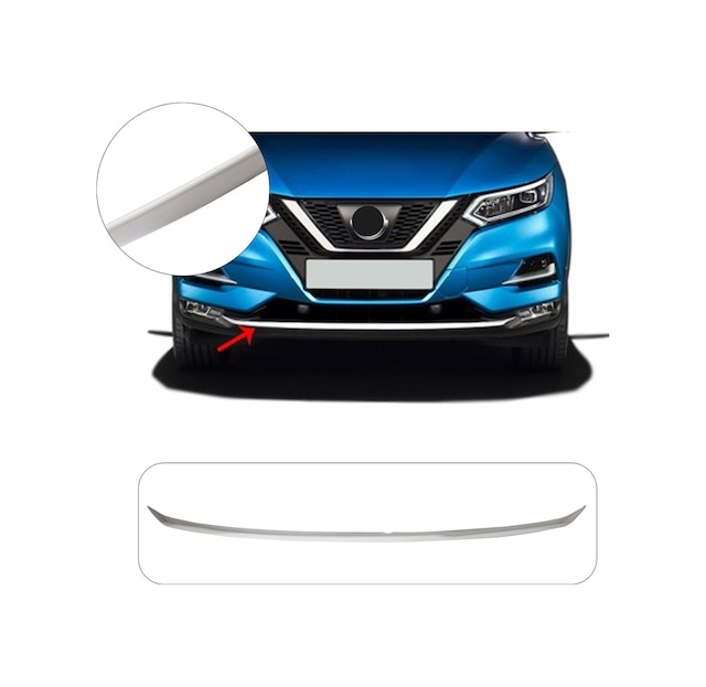 Nissan Qashqai Uyumlu 2017-2021 Krom Ön Tampon Çıtası Paslanmaz Çelik