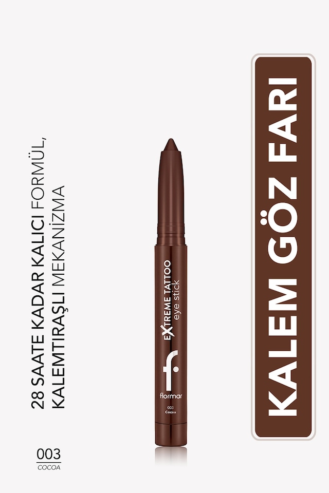 Flormar Extreme Tattoo Mat & Işıltılı Asansörlü Kalemtıraşlı Jel Göz Kalemi & Far Stick 8682536118989 003cocoa