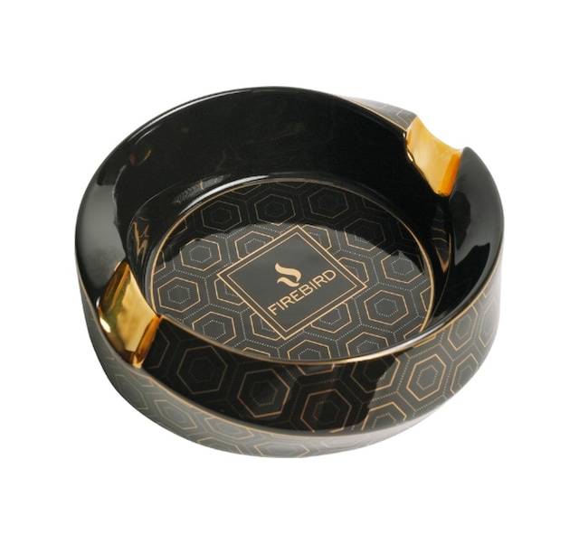Firebird Siyah-gold Desenli İkili Porselen Puro Küllüğü - Trm3012