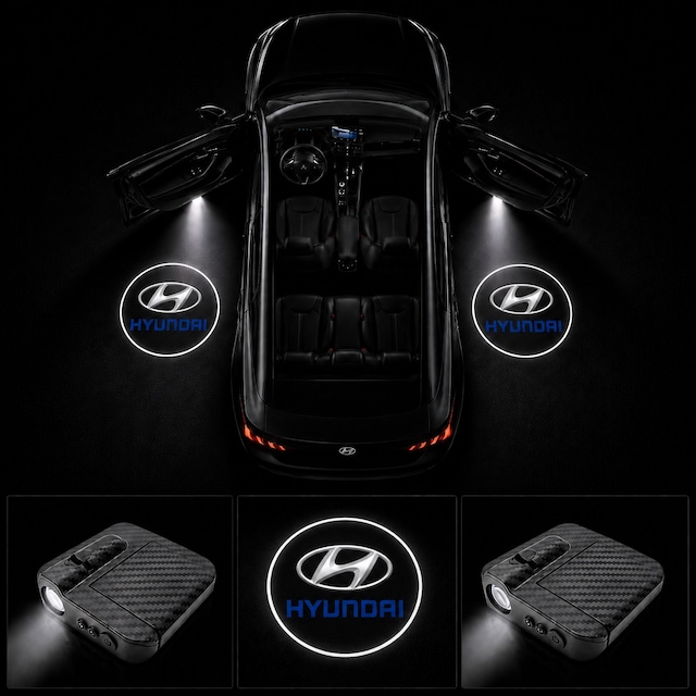 Hyundai Kapı Altı Logo Projektör Led Işığı 2'li Set Pilli Kablosuz Kapı Karşılama Lambası