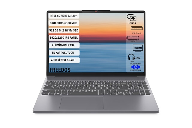 Lenovo IdeaPad Slim 3 15IRH10 83K1004ETR i5-13420H 8 GB 512 GB SSD 15.3" Dos Dizüstü Bilgisayar
