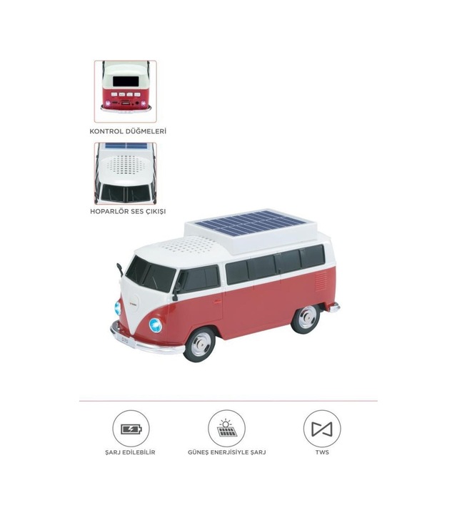 Bluetooth Hoparlör Retro Araba Vosvos Tasarımlı Solar Şarjlı Speaker D70