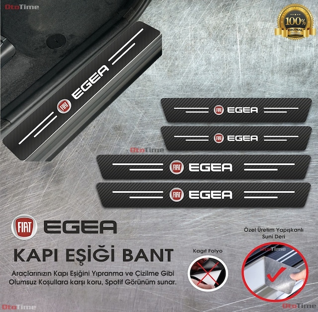 Fiat Egea Logolu Karbon Kapı Eşiği Koruyucu Suni Deri 4'lü Set